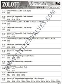 Zoloto Valves Price List 2014