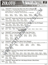 Zoloto Valves Price List 2014