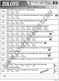 Zoloto Valves Price List 2015