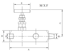 Gauge Valve Multiport Male x Female Diagram